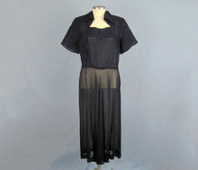 Load image into Gallery viewer, 1940s Navy Blue Sheer Chiffon Dress Satin Trim