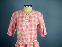 Load image into Gallery viewer, 1950s Day Dress Pink & White Buffalo Plaid Clip Dot Cotton