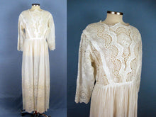 Load image into Gallery viewer, 1910s Edwardian Tea Dress White Broderie Anglais Gown SMALL