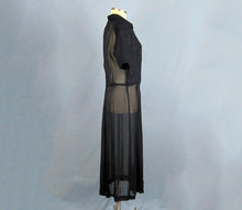 Load image into Gallery viewer, 1940s Navy Blue Sheer Chiffon Dress Satin Trim