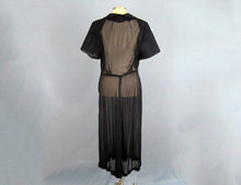 Load image into Gallery viewer, 1940s Navy Blue Sheer Chiffon Dress Satin Trim