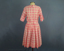 Load image into Gallery viewer, 1950s Day Dress Pink & White Buffalo Plaid Clip Dot Cotton