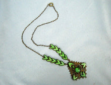 Load image into Gallery viewer, 1920s Neiger Style Egyptian Revival Necklace Nile Green Czech Glass Peking Glass