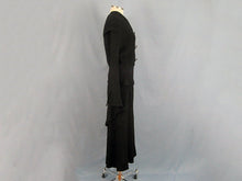 Load image into Gallery viewer, 1940s Black Cocktail Dress Peplum Waist Textured Rayon Fanya