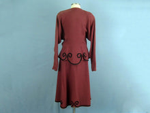 Load image into Gallery viewer, 1940s tailored suit raspberry silk rayon suit nipped waist