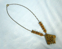 Load image into Gallery viewer, 1920s Neiger Style Egyptian Revival Necklace Nile Green Czech Glass Peking Glass