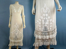 Load image into Gallery viewer, 1910s Edwardian Wedding Gown Openwork Embroidered White Cotton Scalloped