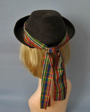 Load image into Gallery viewer, 1950s Kepi Hat 50s Black Straw Hat 21"