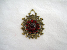 Load image into Gallery viewer, 1920s Art Deco Bohemian Pendant Czech Glass Brass Filigree