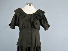 Load image into Gallery viewer, 1900s Victorian Edwardian Swimsuit Black Cotton 2-Piece Bathing Suit