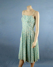 Load image into Gallery viewer, 1950s Strappy Swing Dress Aqua Swirls VLV