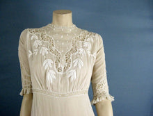 Load image into Gallery viewer, 1910s Edwardian Wedding Gown Openwork Embroidered White Cotton Scalloped