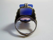 Load image into Gallery viewer, 1920s Sterling Art Deco Ring Blue Chalcedony