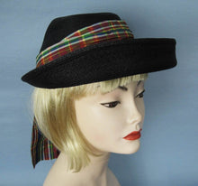 Load image into Gallery viewer, 1950s Kepi Hat 50s Black Straw Hat 21"