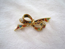 Load image into Gallery viewer, 1950s Rhinestone Bow Brooch Multi-colored Glass Stones