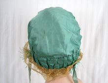 Load image into Gallery viewer, 1920s Green Silk Boudoir Cap