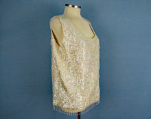 Load image into Gallery viewer, 1950s Cream Wool Sweater Sequins Dimensional Beading Sleeveless