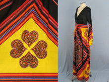 Load image into Gallery viewer, 1960s Paisley Hippie Boho Maxi Dress Vibrant Colors Peck and Peck