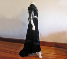 Load image into Gallery viewer, Belle Époque Velvet Gown 1900s Midnight Blue with Metal Soutache