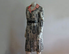Load image into Gallery viewer, 1960s MOD Coat Dress Black White Orange Silk Jordan Marsh