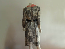 Load image into Gallery viewer, 1960s MOD Coat Dress Black White Orange Silk Jordan Marsh