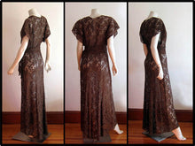 Load image into Gallery viewer, 1940s Gown 40s Brown Illusion Lace Dress