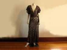 Load image into Gallery viewer, 1940s Gown 40s Brown Illusion Lace Dress
