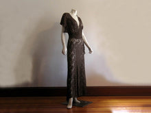 Load image into Gallery viewer, 1940s Gown 40s Brown Illusion Lace Dress