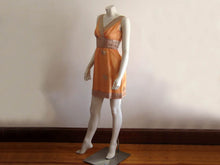 Load image into Gallery viewer, 1960s Mini Dress Peach Gold Silk Organza Criss-Cross Bodice