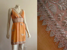 Load image into Gallery viewer, 1960s Mini Dress Peach Gold Silk Organza Criss-Cross Bodice