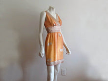 Load image into Gallery viewer, 1960s Mini Dress Peach Gold Silk Organza Criss-Cross Bodice