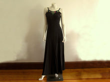 Load image into Gallery viewer, 1940s Black Silk Strappy Evening Gown Colorful Celluloid Sequins