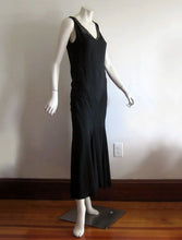 Load image into Gallery viewer, 1920s Art Deco Rhinestone Black Silk Dress Plunging Open Back Gown