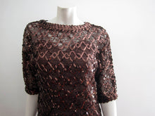 Load image into Gallery viewer, 1970s Lilli Diamond Cocktail Dress Brown Net Lace Copper Sequins