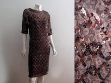 Load image into Gallery viewer, 1970s Lilli Diamond Cocktail Dress Brown Net Lace Copper Sequins