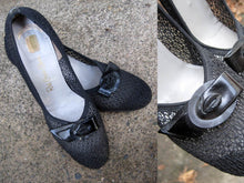 Load image into Gallery viewer, 1940s Black Mesh Pumps Red Cross Shoes