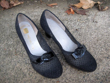 Load image into Gallery viewer, 1940s Black Mesh Pumps Red Cross Shoes