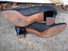 Load image into Gallery viewer, 1940s Black Mesh Pumps Red Cross Shoes
