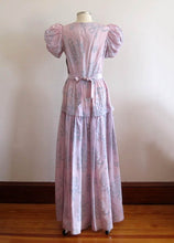 Load image into Gallery viewer, 1930s Flocked Velvet Lavender Satin Gown Peplum Waist