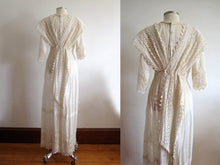 Load image into Gallery viewer, 1910s Edwardian Tea Dress Fine Lawn Fabric Schifli Lace Apron Overlay