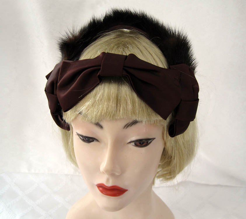 1940s Fascinator Hat Brown Mink Satin – Antique Graces