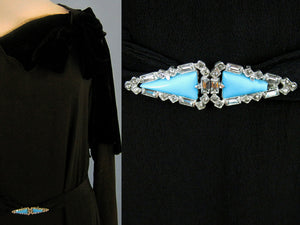 1920s Black Silk Fringed Flapper Dress Long SleeveCzech Glass Buckle