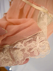 Deadstock 1920s Peach Silk Crepe Step-In Teddy Floral Net Lace Silk Ribbon Flower