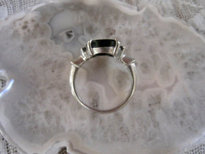 Beautiful Black Onyx Diamond Gold Ring Vintage Onyx Ring 10K White Gold