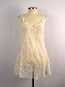 DEADSTOCK 1920s White Swiss Dot Cotton Net Lace and French Cotton Lace Step-In Teddy