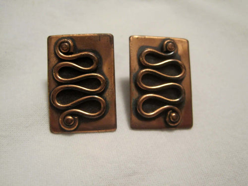 1950s Mid Century Modernist Chenet Copper Earrings Screw Back Winifred Mason Chenet