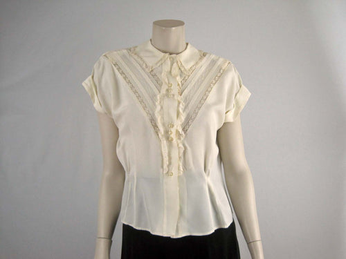 50s Beige Lace Blouse / Fashionality by Sidele Large