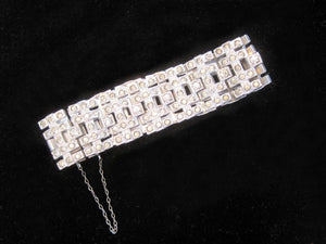 Antique 1920s Art Deco Rhinestone Bracelet Wide Link Chatons Rhodium Plating