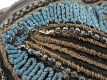 Load image into Gallery viewer, DEADSTOCK 1920s Beaded Cloche Hat Gold Metal Lace Blue Soutache