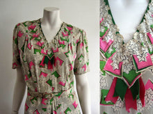 Load image into Gallery viewer, 1940s Onondaga Silk Dress Pink Green Floral Print 2 Piece